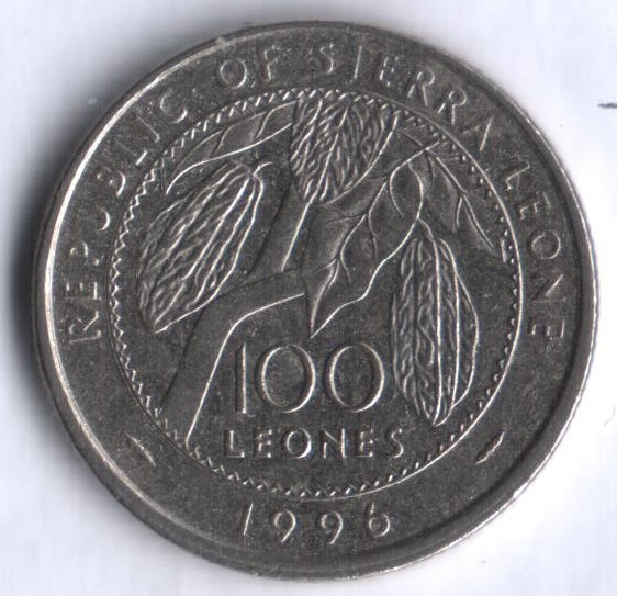 Монета 100 леоне. 1996 год, Сьерра-Леоне. Король Наимбана.