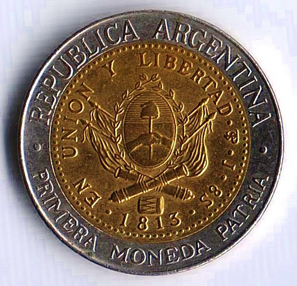 Монета 1 песо. 2008 год, Аргентина.