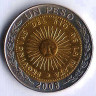 Монета 1 песо. 2008 год, Аргентина.
