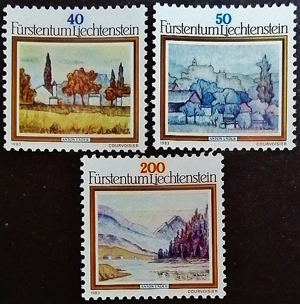Набор марок (3 шт.). "Пейзажная живопись". 1983 год, Лихтенштейн.