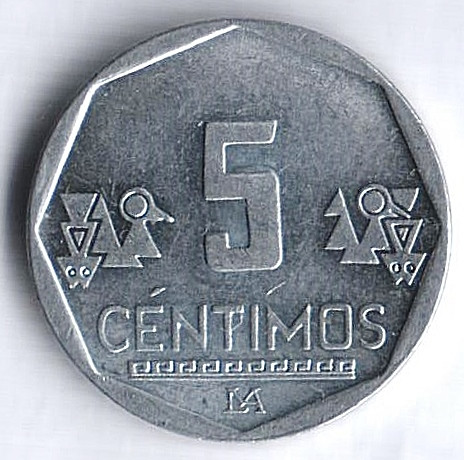 Монета 5 сентимо. 2009 год, Перу.
