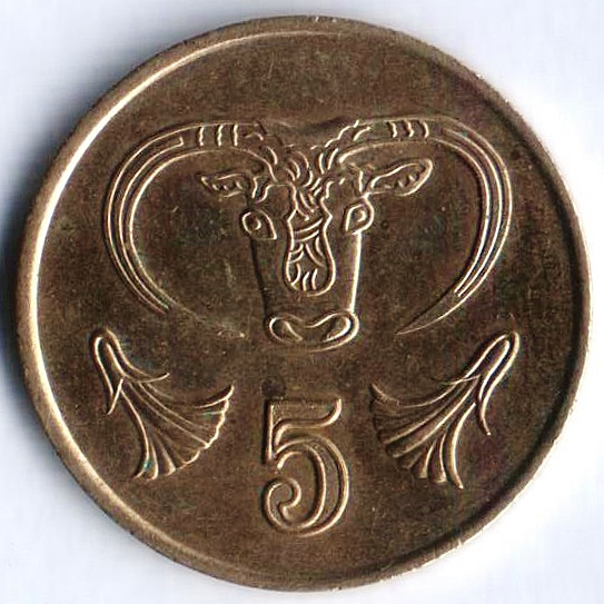 Монета 5 центов. 1990 год, Кипр.