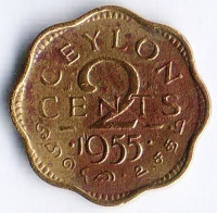 Монета 2 цента. 1955 год, Цейлон.