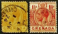 Набор почтовых марок (2 шт.). "Король Георг V". 1913-1922 годы, Гренада.