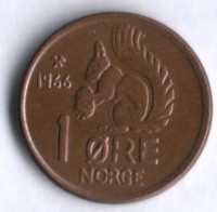 Монета 1 эре. 1966 год, Норвегия.