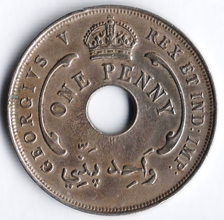 Монета 1 пенни. 1917(H) год, Британская Западная Африка.
