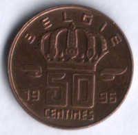 Монета 50 сантимов. 1996 год, Бельгия (Belgie).