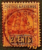Почтовая марка (2 c.). "Фрегат Сандбах". 1901 год, Британская Гвиана.
