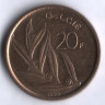 Монета 20 франков. 1980 год, Бельгия (Belgie).