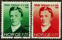 Набор почтовых марок (2 шт.). "Рикард Нордраак". 1942 год, Норвегия.