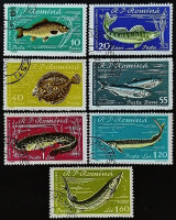 Набор почтовых марок (7 шт.). "Местные рыбы". 1960 год, Румыния.