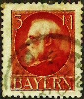 Почтовая марка (3 m.). "Король Людвиг III". 1914 год, Бавария.