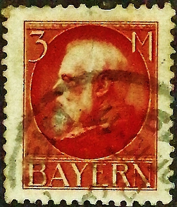 Почтовая марка (3 m.). "Король Людвиг III". 1914 год, Бавария.