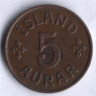 Монета 5 эйре. 1940 год, Исландия.