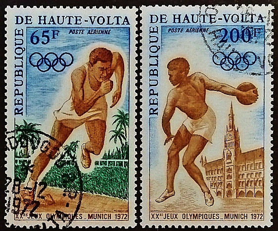 Набор почтовых марок (2 шт.). "Летние Олимпийские игры, Мюнхен`1972". 1972 год, Верхняя Вольта.
