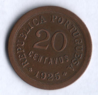 Монета 20 сентаво. 1925 год, Португалия.