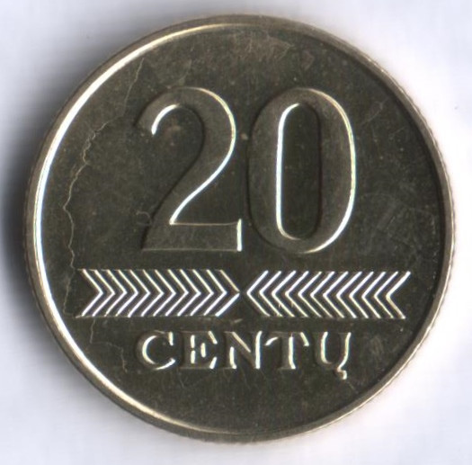 Монета 20 центов. 2009 год, Литва.