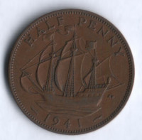 Монета 1/2 пенни. 1941 год, Великобритания.
