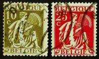 Набор почтовых марок (2 шт.). "Жница". 1932 год, Бельгия.