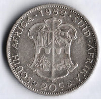 Монета 20 центов. 1962 год, ЮАР. Маленькая дата.