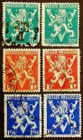 Набор почтовых марок (6 шт.). "Геральдический лев с буквой "V"". 1944 год, Бельгия.