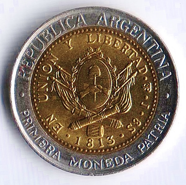 Монета 1 песо. 2009 год "D", Аргентина.