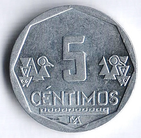 Монета 5 сентимо. 2011 год, Перу.