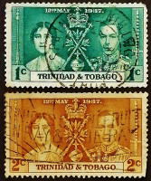 Набор почтовых марок (2 шт.). "Коронация короля Георга VI и королевы Елизаветы". 1937 год, Тринидад и Тобаго.