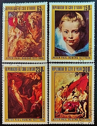 Набор почтовых марок (4 шт.). "Картины Питера Пауля Рубенса". 1978 год, Кот д`Ивуар.