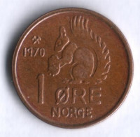 Монета 1 эре. 1970 год, Норвегия.