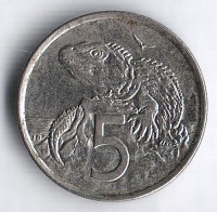 Монета 5 центов. 2002 год, Новая Зеландия.