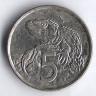 Монета 5 центов. 2002 год, Новая Зеландия.