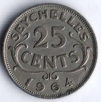 Монета 25 центов. 1964 год, Сейшельские остова.