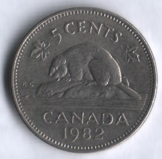 Монета 5 центов. 1982 год, Канада.