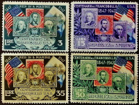 Набор почтовых марок (4 шт.). "100 лет почтовой марке США". 1947 год, Сан-Марино.