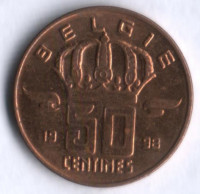 Монета 50 сантимов. 1998 год, Бельгия (Belgie).