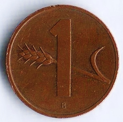 Монета 1 раппен. 2003 год, Швейцария.