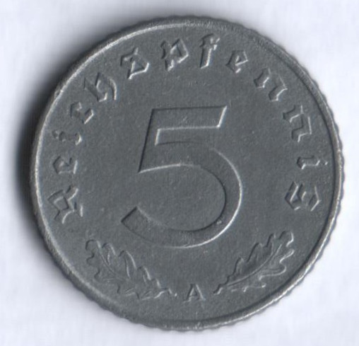 Монета 5 рейхспфеннигов. 1941 год (A), Третий Рейх.