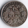 Монета 1/2 марки. 1918 год (E), Германская империя.
