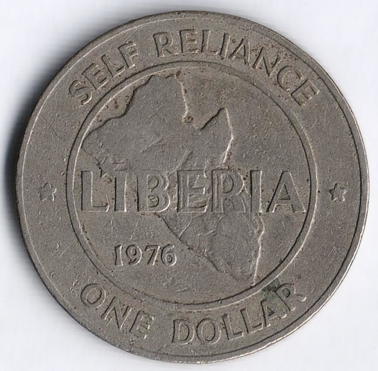 Монета 1 доллар. 1976 год, Либерия.