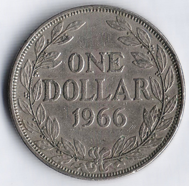 Монета 1 доллар. 1966 год, Либерия.