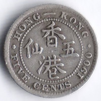 Монета 5 центов. 1900(H) год, Гонконг.