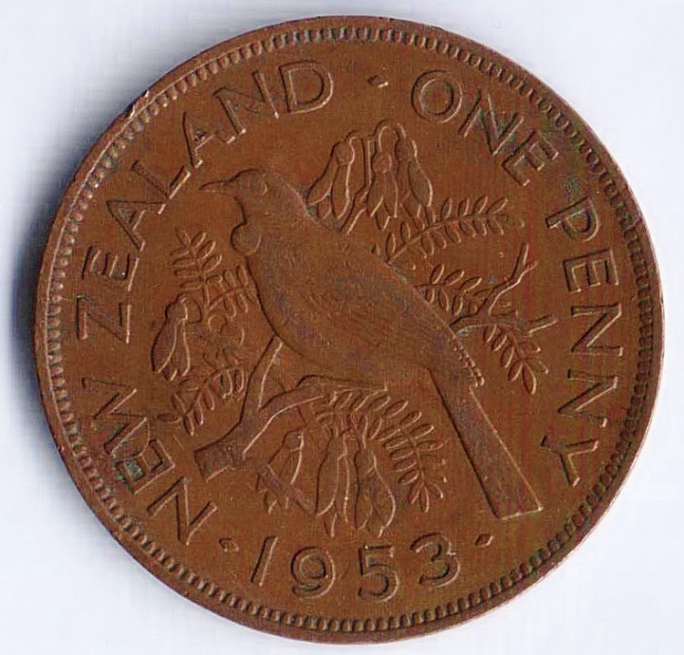 Монета 1 пенни. 1953 год, Новая Зеландия.