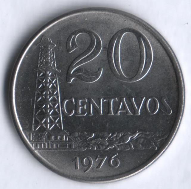 Монета 20 сентаво. 1976 год, Бразилия.