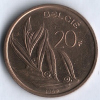 20 франков. 1989 год, Бельгия (Belgie).