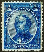 Почтовая марка (⅟₂ c.). "Хусто Хосе де Уркиса". 1888 год, Аргентина.