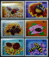 Набор марок (6 шт.). "Насекомые, опыляющие цветы". 1980 год, Венгрия.