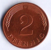 Монета 2 пфеннига. 1981(D) год, ФРГ.