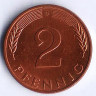 Монета 2 пфеннига. 1981(D) год, ФРГ.