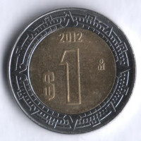 Монета 1 песо. 2012 год, Мексика.